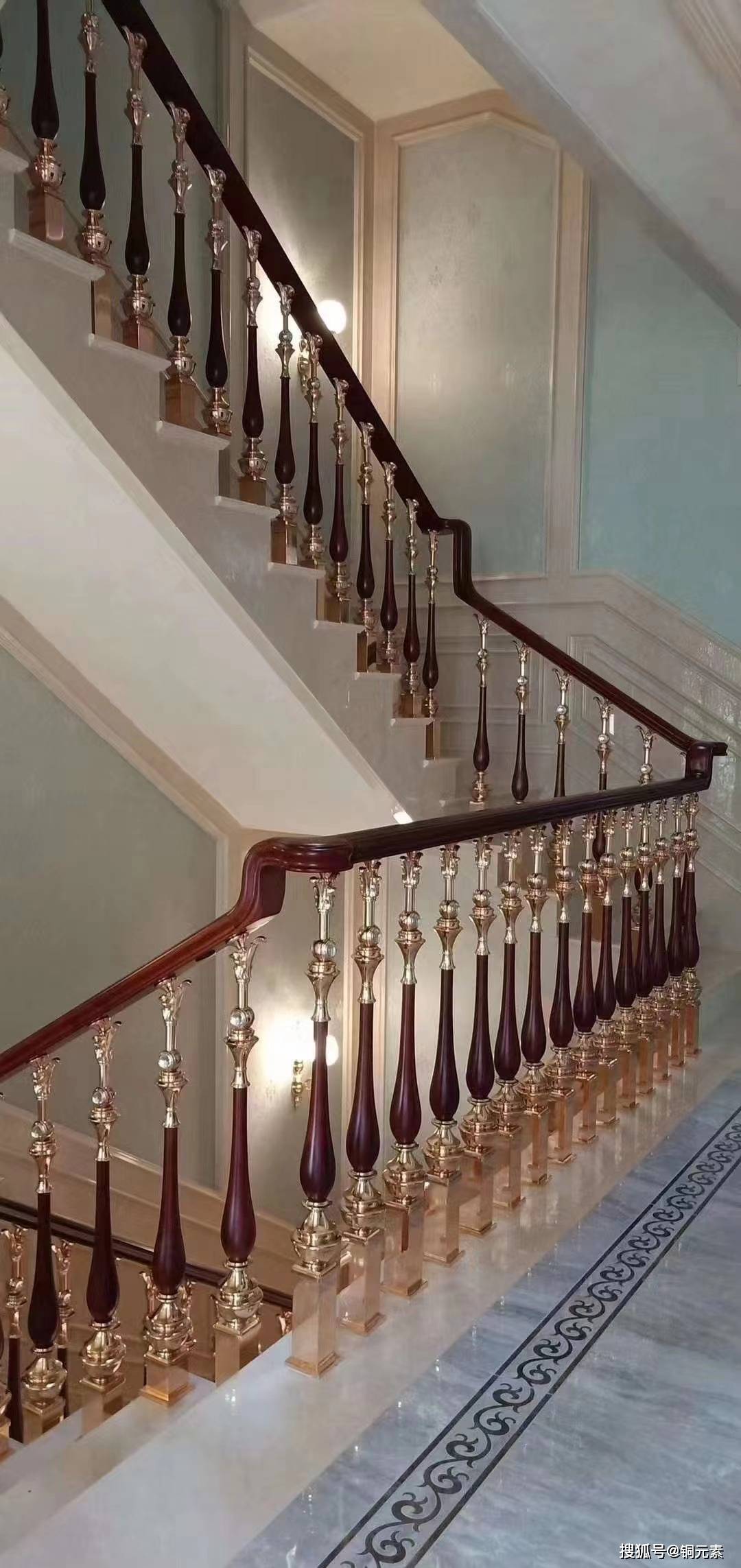 全铜楼梯护栏旋转别墅铜艺设计师雕花栏杆_古铜_扶手_组成部分