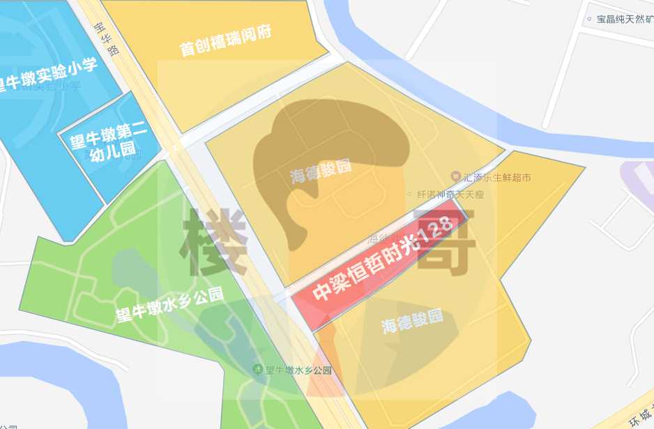 打开地图,项目选址望牛墩水乡公园正对面,这里属于镇中心区,前往南城