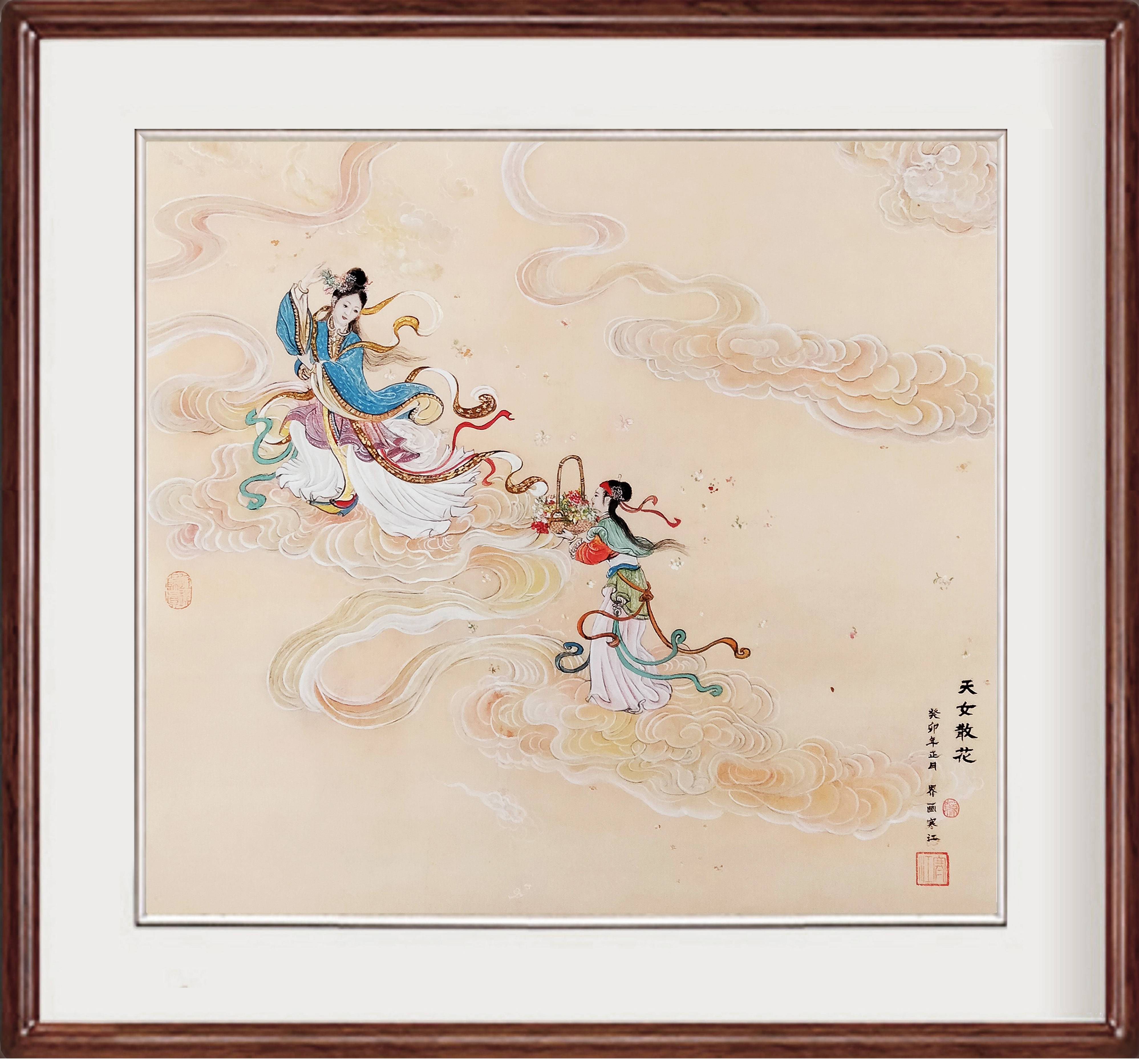 界画寒江---工笔人物画《天女散花》