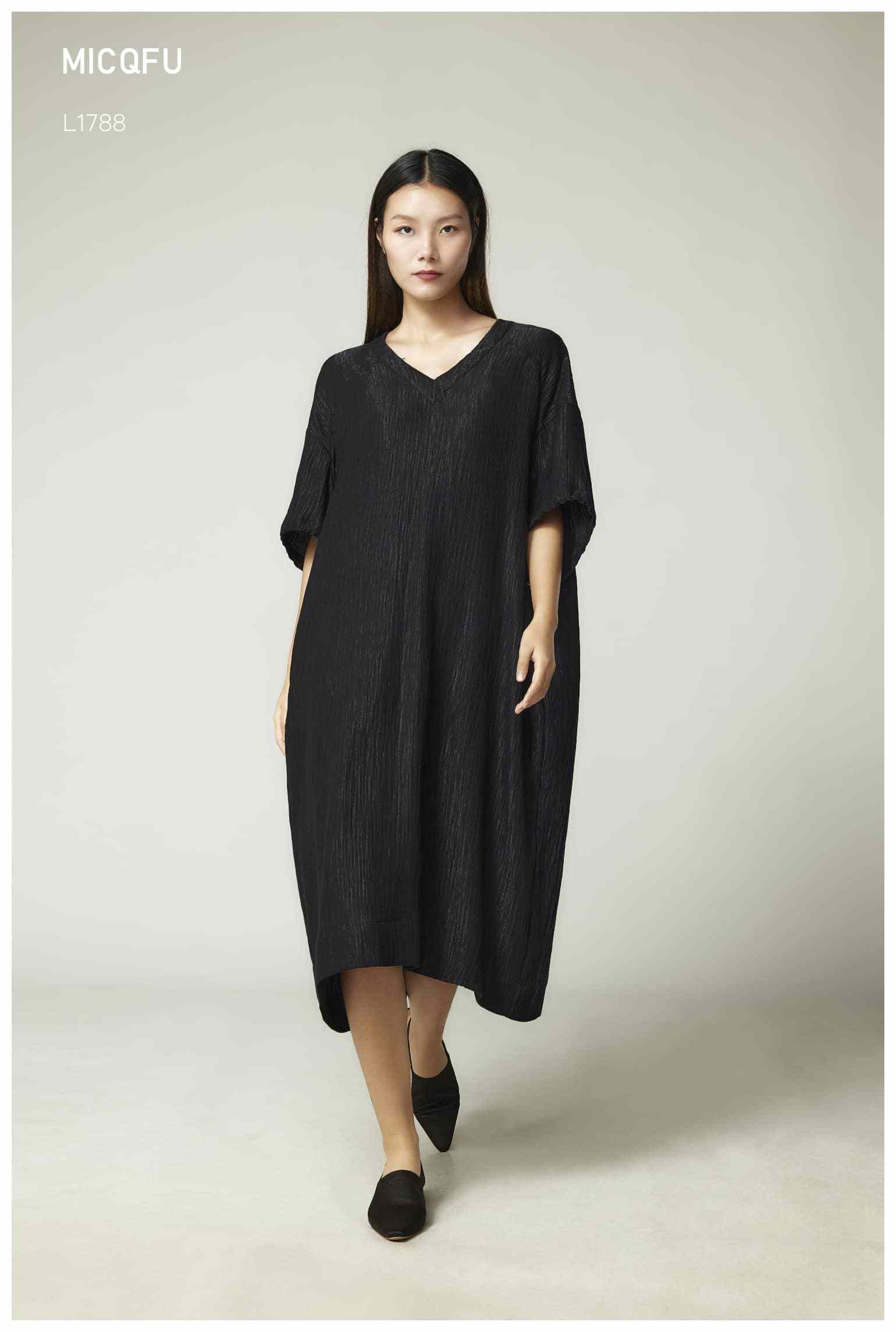 2023春夏,v领茧型连衣裙_pic_米可_茶色