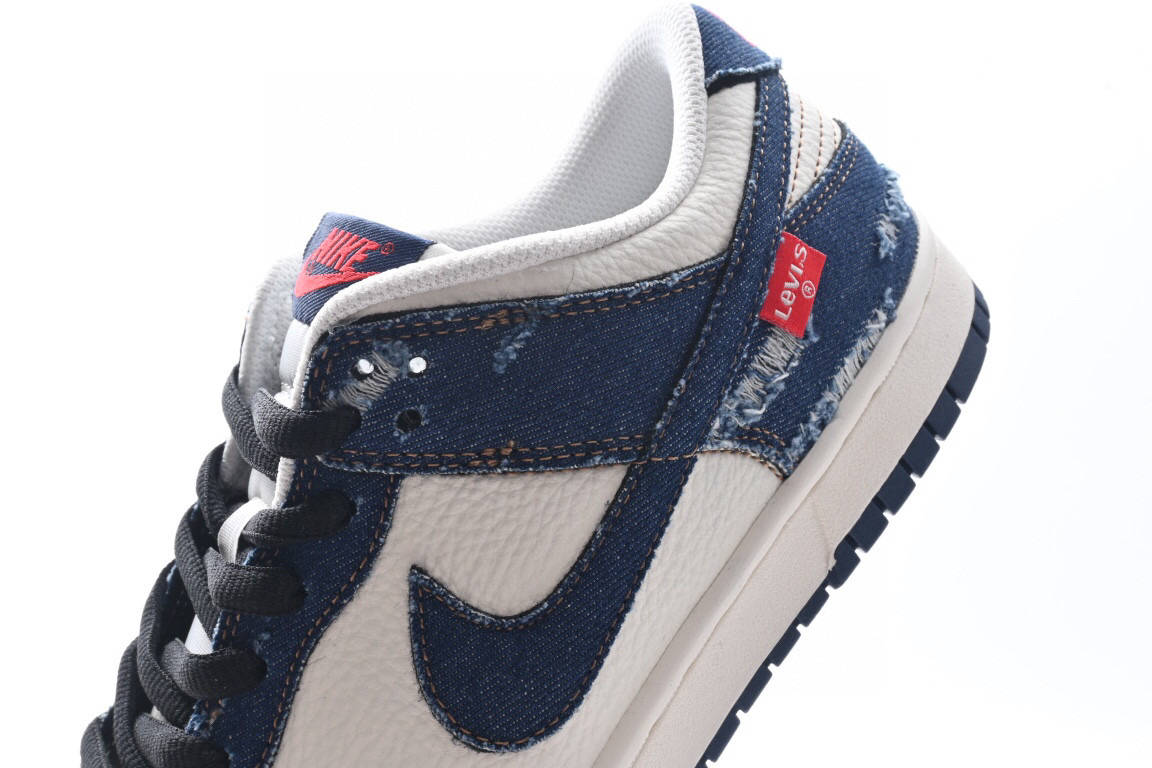 耐克联名 nike dunk low levi 李维斯牛仔布低帮运动鞋_白色_缝线