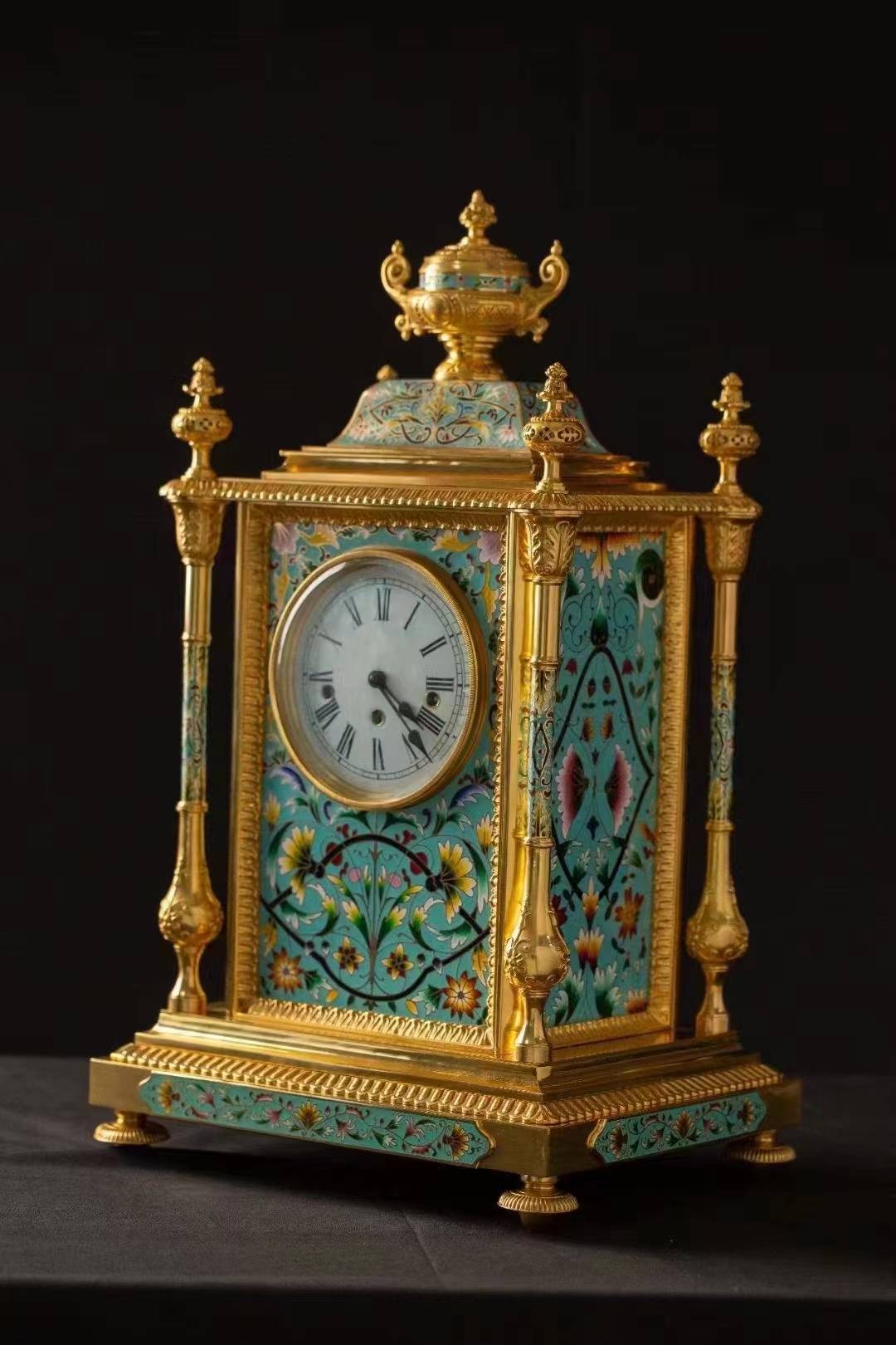 珐琅亭式八音钟 景泰蓝珐琅钟_造型_座钟_装饰