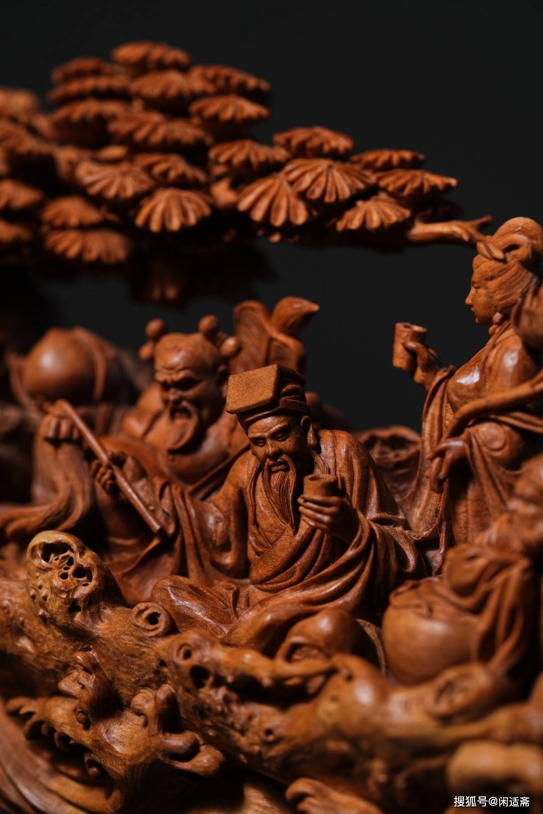 兴化仙作木雕,老山檀香,八仙过海乘槎摆件_雕刻_仙槎_技法