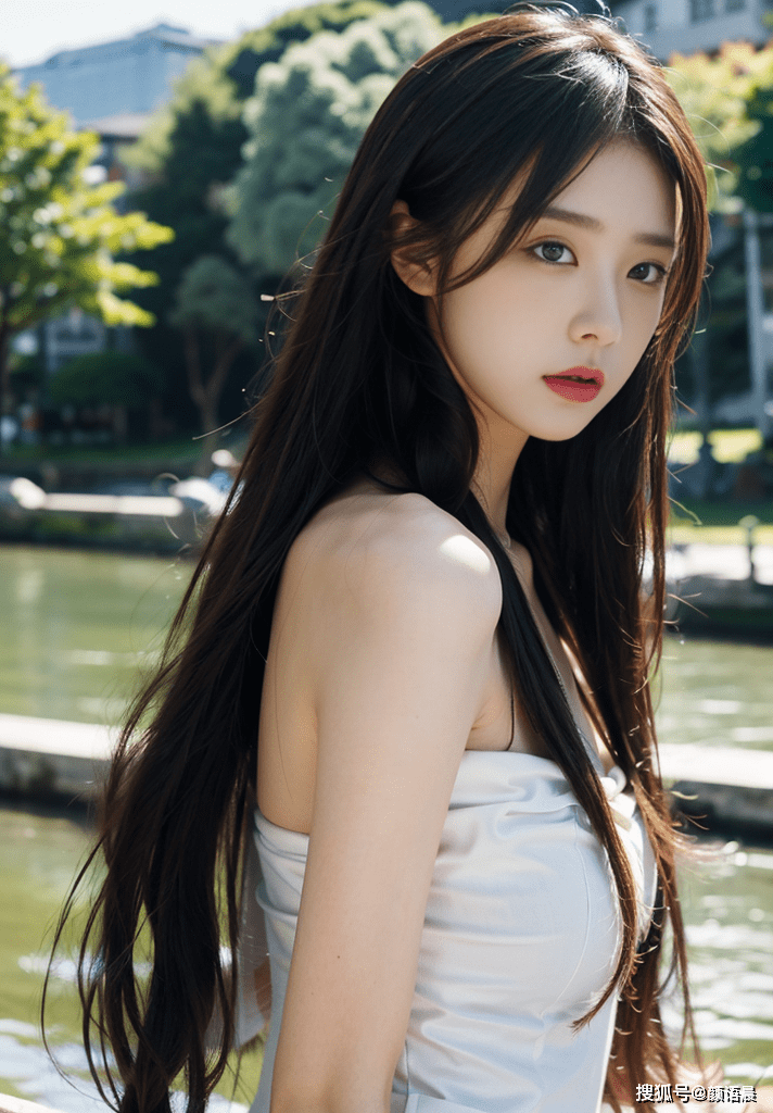 高清美女壁纸,白色露肩连衣裙的极品颜值小姐姐_自然_裙摆_湖泊