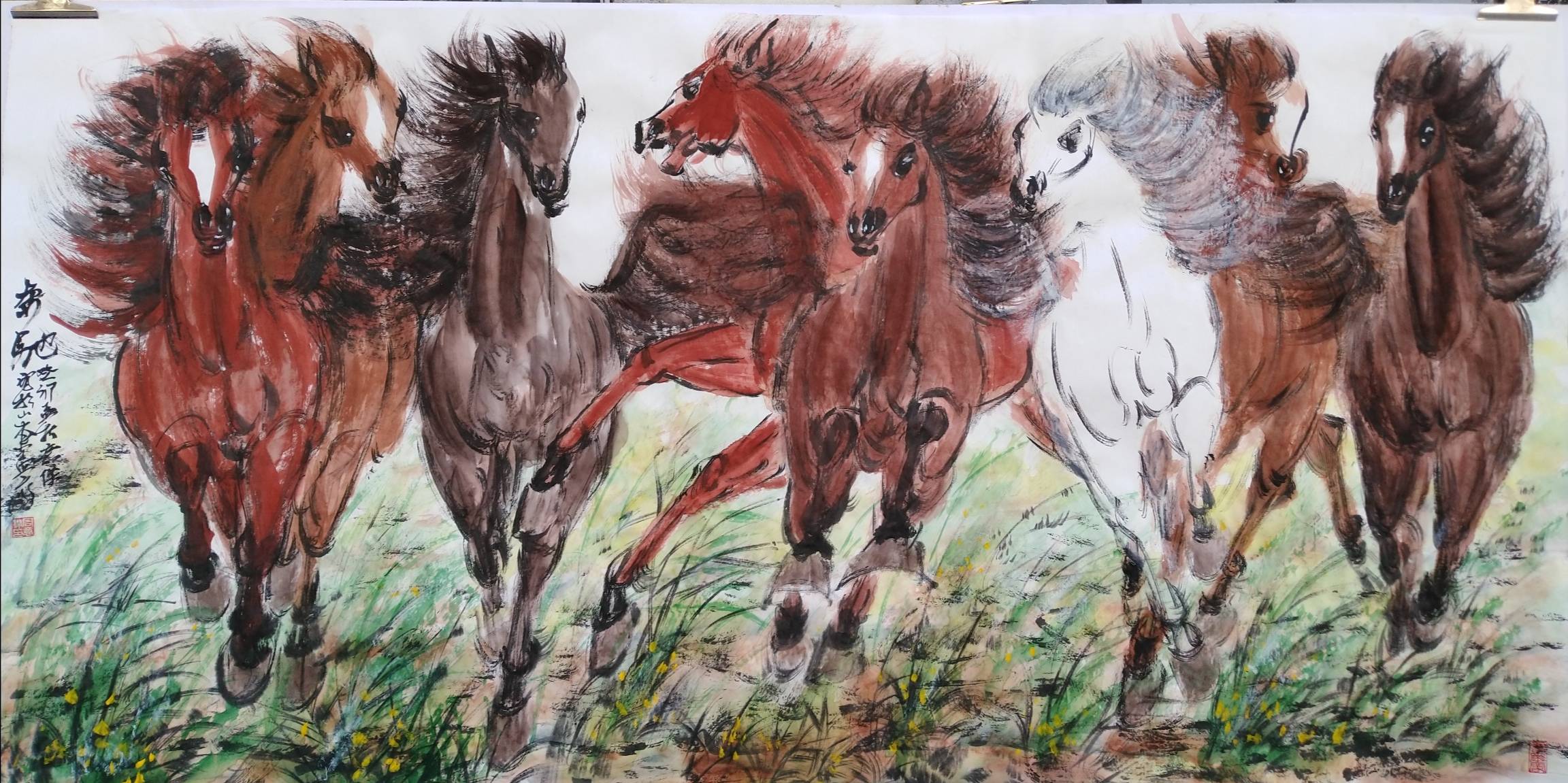 世界第一原创重彩八骏画家周意杰阿拉伯马系《八骏》迎中秋新作