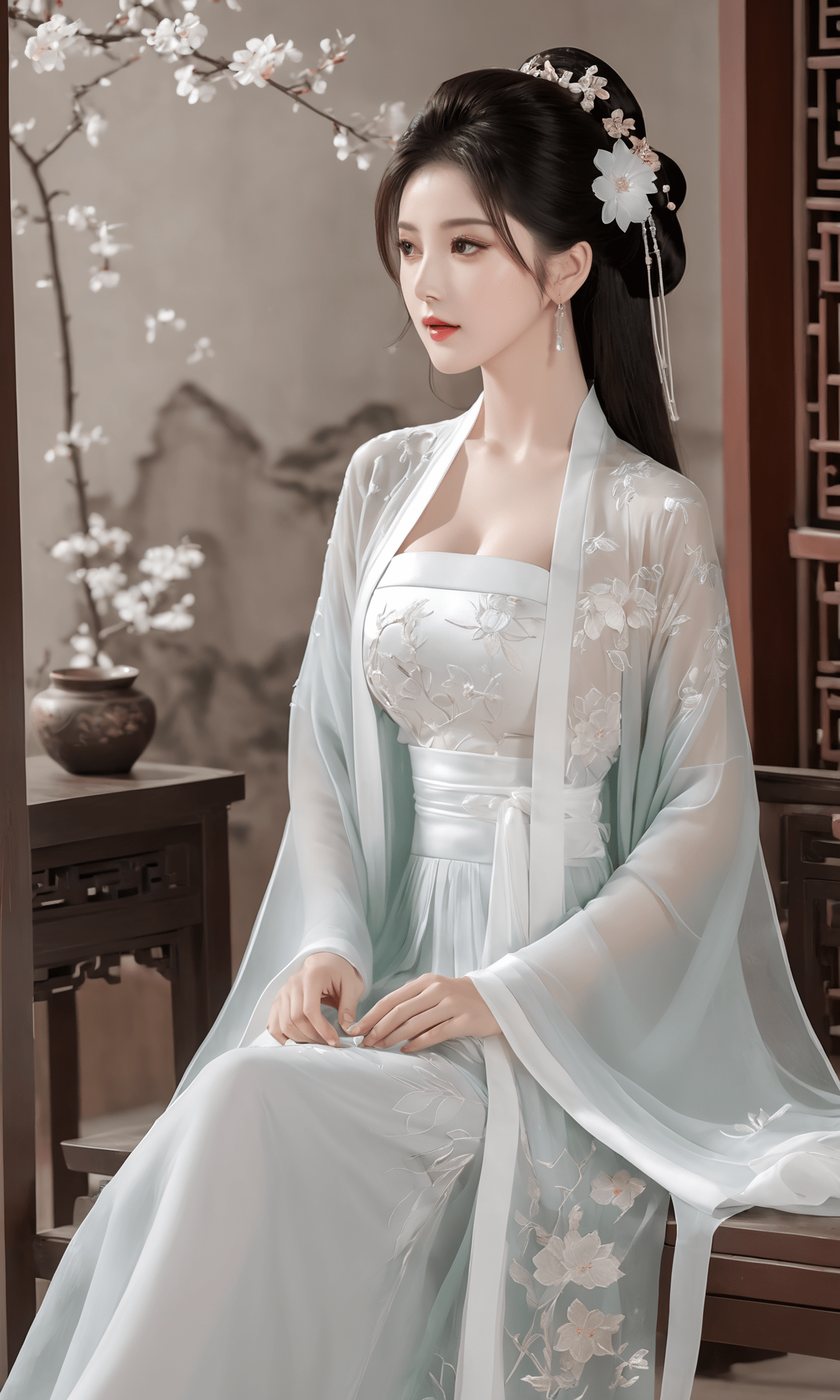 仙气清冷女子古风写真 唯美少女古装 白色汉服美女