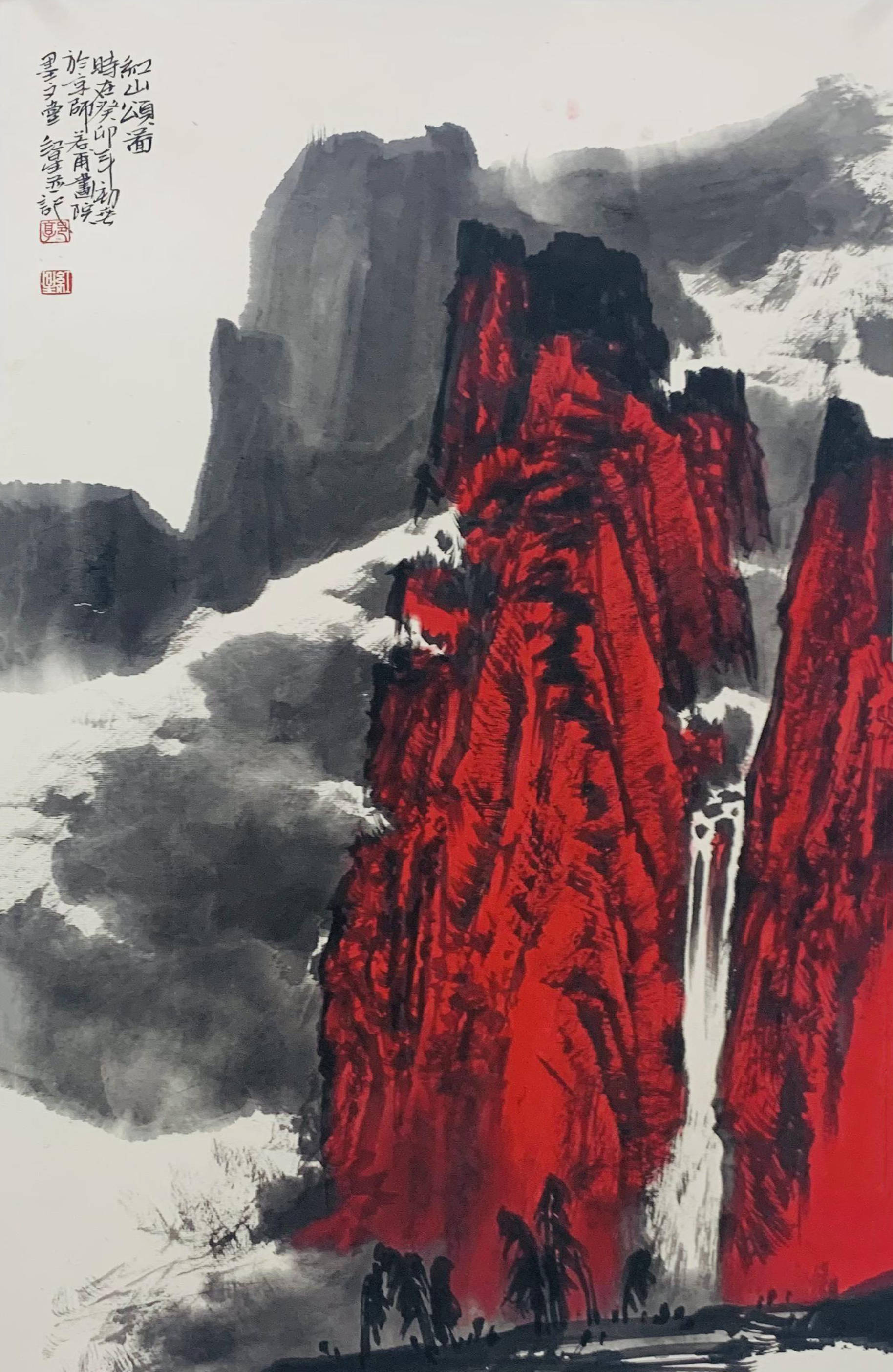 古有李可染万山红遍,今有郭红星中国红遍_国画_作品_创作