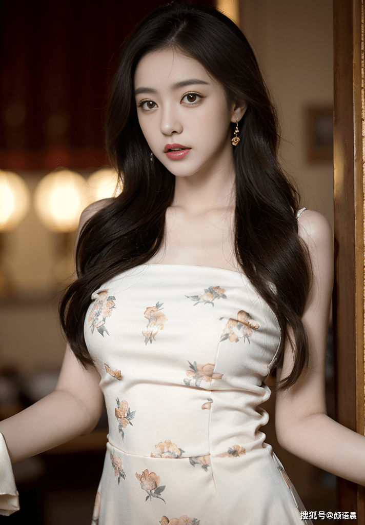 高清美女壁纸:白色印花吊带裙,大波浪女神的优雅与魅力_黑发_生活