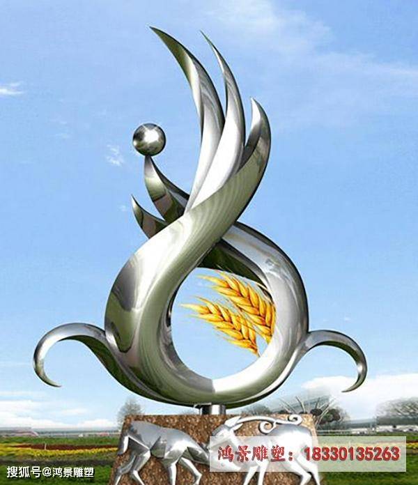 体现丰收喜悦的不锈钢麦穗稻穗标志雕塑_寓意_形态_形式