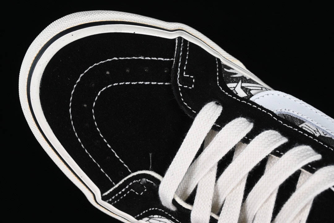 万斯vans sk8 mid x sns 联名黑白涂鸦中帮帆布鞋_图案_沙滩_穿着