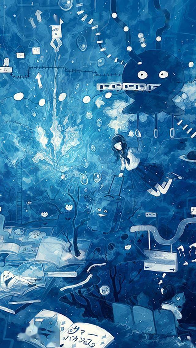 二次元蓝色唯美动漫场景手机壁纸图片分享