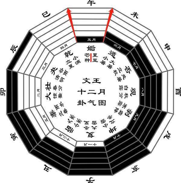 在易系统十二消息卦相应的84周年轮盘中,芒种与夏至节气对应42-49岁