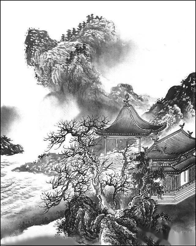 白描山水风景感受黑白静宁的艺术