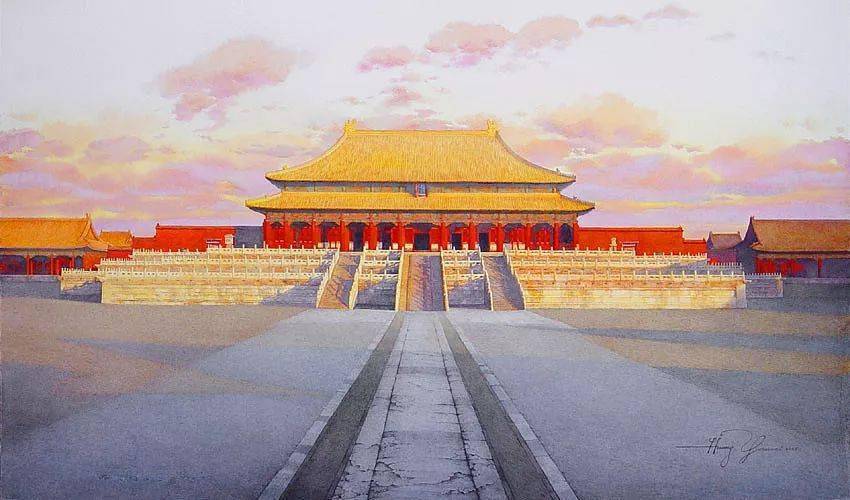 红墙黄瓦,他用水彩表现了北京城最美的印记