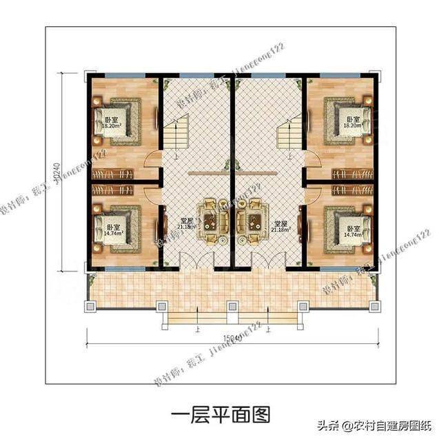 4款二层双拼别墅,两兄弟一人建一栋,父母一家住半年