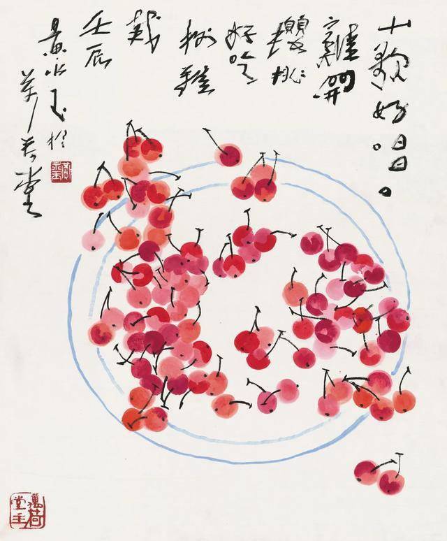 国画名家们画樱桃这颜色红得太好看了吧