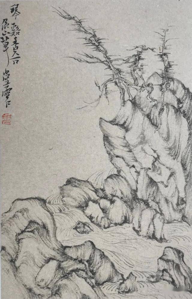 雨石水墨山水画中的"古意"