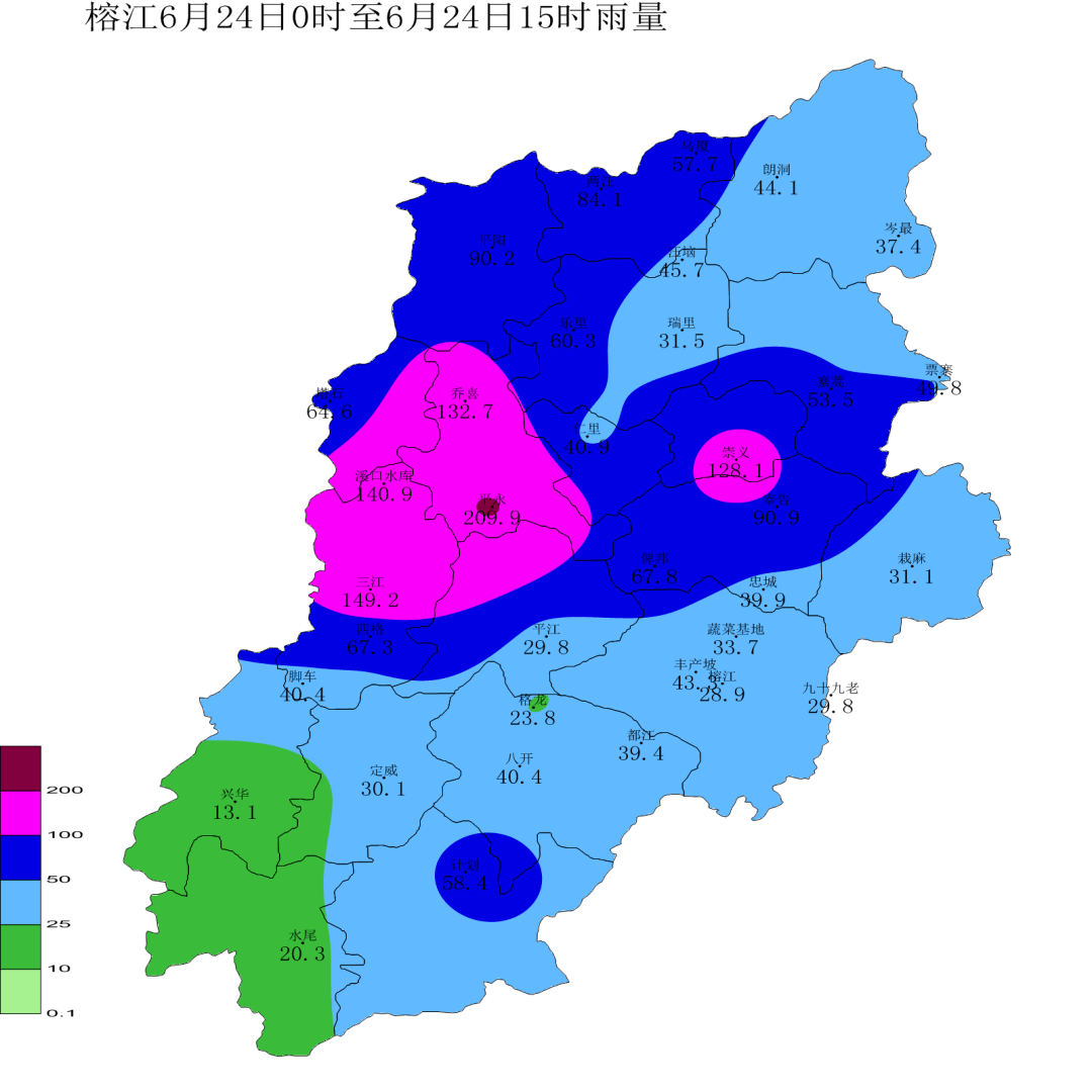 全县普降大到暴雨其中,出现1站特大暴雨(平永2099mm,最大小时雨强74