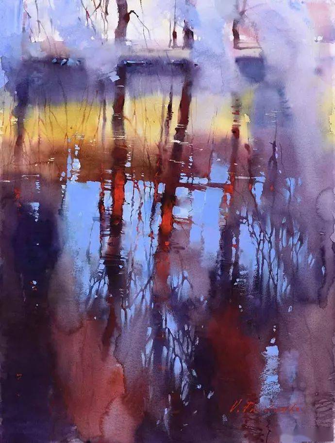 唯美朦胧的欧洲街景水彩风景画