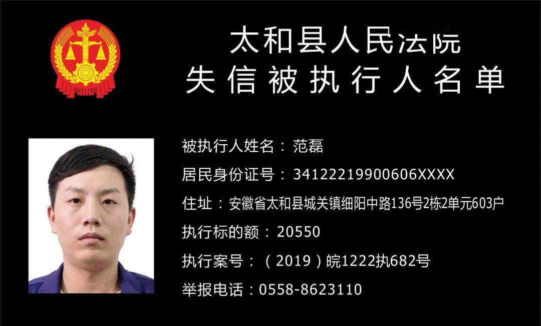 19人太和最新失信被执行人名单曝光