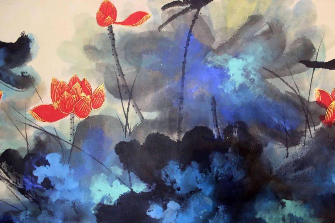 袁金奎张大千泼彩荷花临习班5幅只需150元