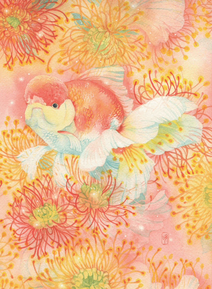 鱼在花间游转用水彩绘制的金鱼世界原来这么美