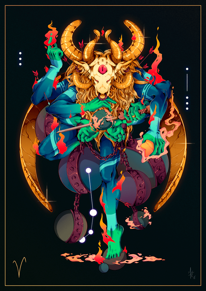 远古神话中的十二星座之神插画