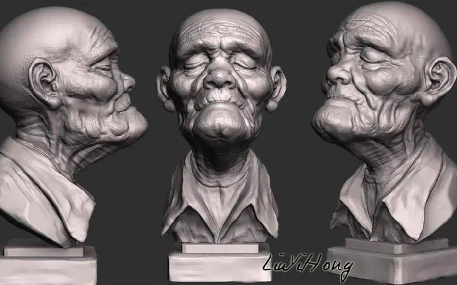 刘老师用zbrush给你演示3种不同角色的人像立体雕塑造型