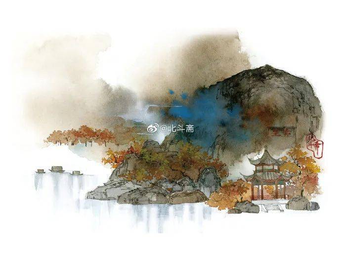 庭院深深几许水墨风亭台楼阁笔墨纸砚下的中国风