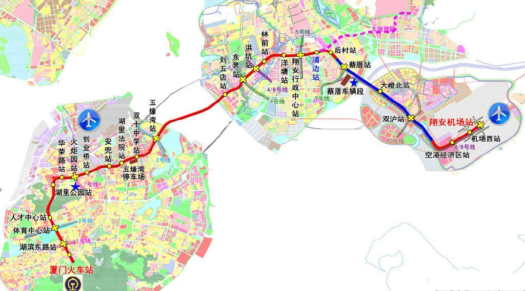 3号线是目前厦门规划地铁中换乘最多的地铁,分别与1号线,2号线,4号线