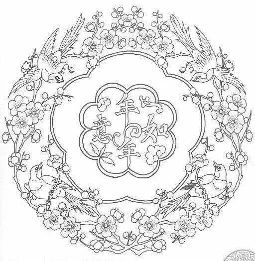 黑白线稿线描素材传统纹样线稿