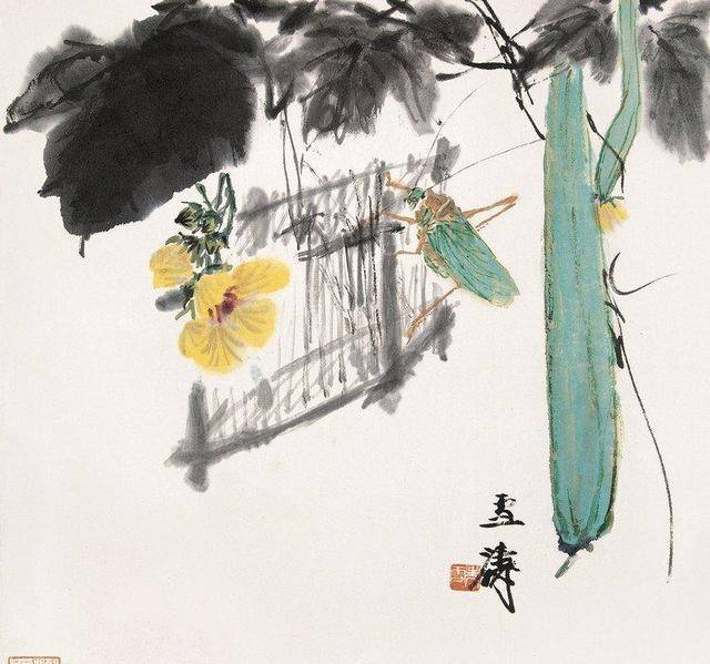 他是齐白石的徒弟擅长写意画所画小昆虫栩栩如生