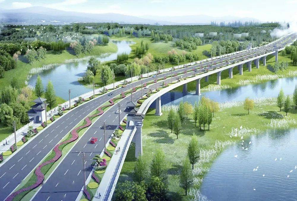 三贤路一标段全长3100米,跨雁栖湖大桥桥梁全长571米,桥宽50米,建成后