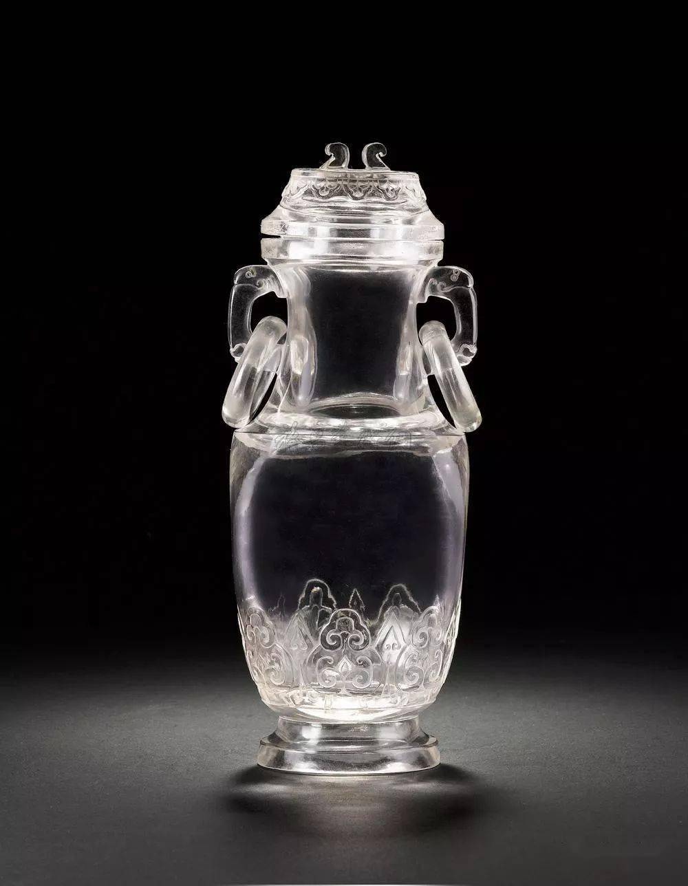 清 水晶活环双耳盖瓶清 水晶锦鸡摆件馆藏春秋战国时期水晶饰品水晶