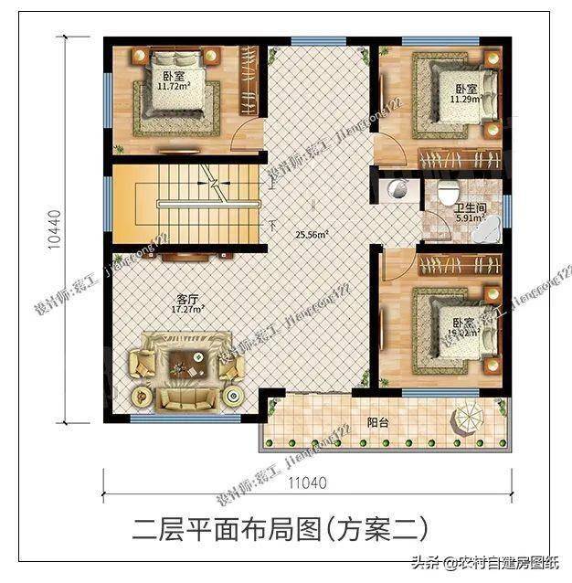 120平新中式三层别墅,3种不同的布局,符合农村刚需建房要求
