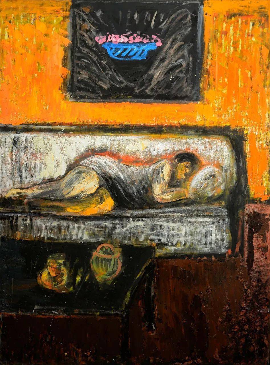 躺在沙发上的女人ruggero savinio women lying in the couch丙烯油画