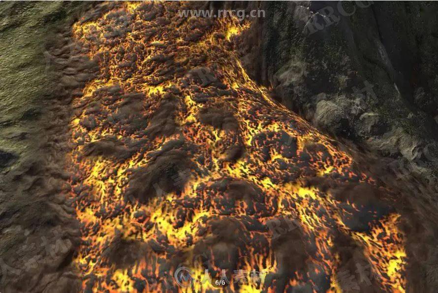 动态水或熔岩等液体从山上下坡流动地形设计unity游戏素材资源