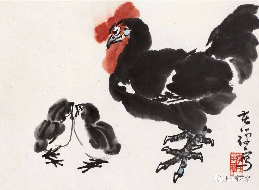 李苦禅画鸡笔酣墨畅