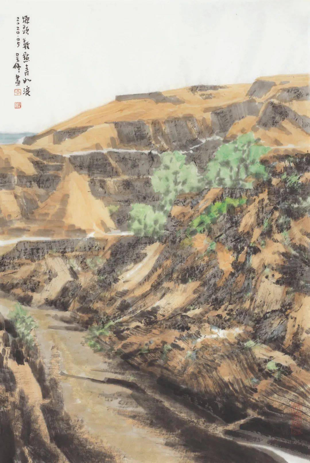 黄土高坡国画山水画图片