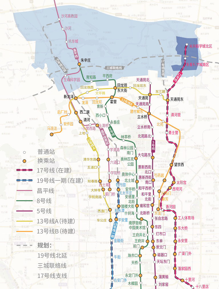 ▼点击查看大图南侧地铁:5号线,13号线a,13号线b横贯东西:三城联络线