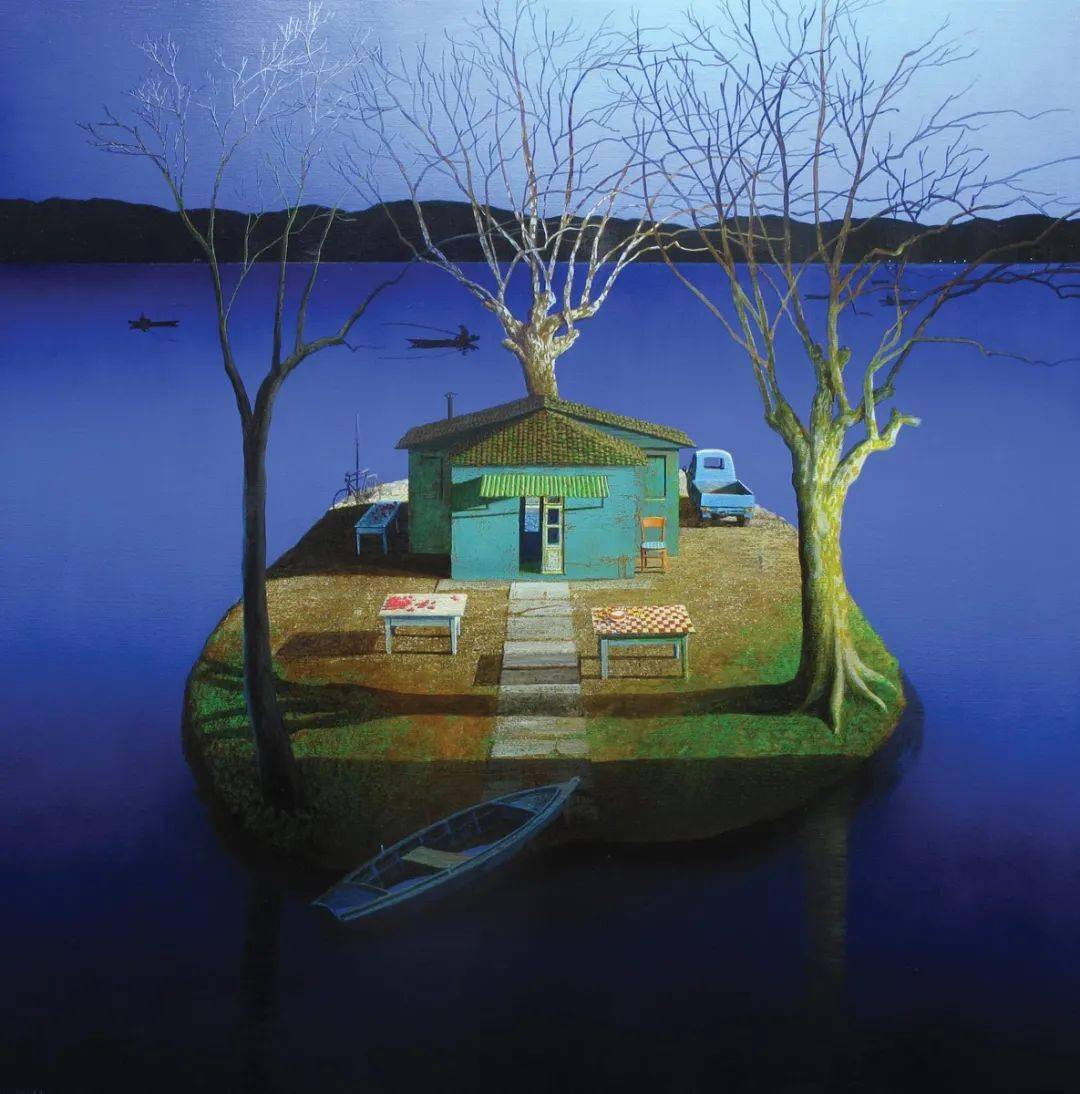 绘画意大利画家的蓝色孤岛