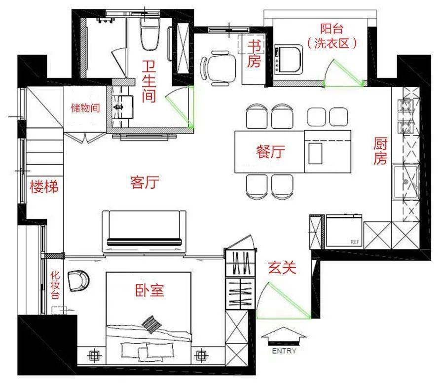 83㎡闭塞户型大改造二手房拆墙装出中岛大厨房三分离卫生间新婚夫妻