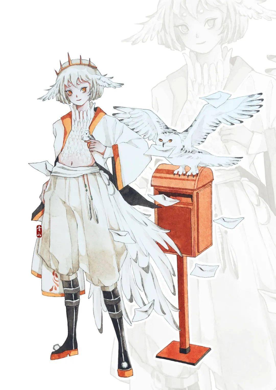 的时候路不好走然后设定是【雪天小信使】就画了个雪鸮的拟人创作思路