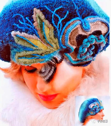 用爱尔兰花型钩织的秋冬帽下