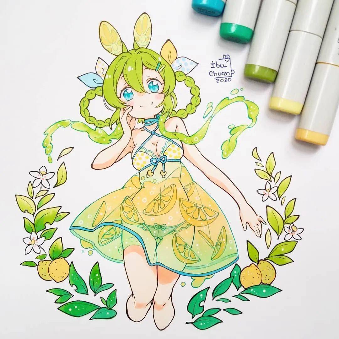 超级可爱q的马克笔动漫手绘 线稿很漂亮 作者ibu_chuan声明:以上素材