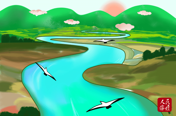 宁夏黄河插画图片