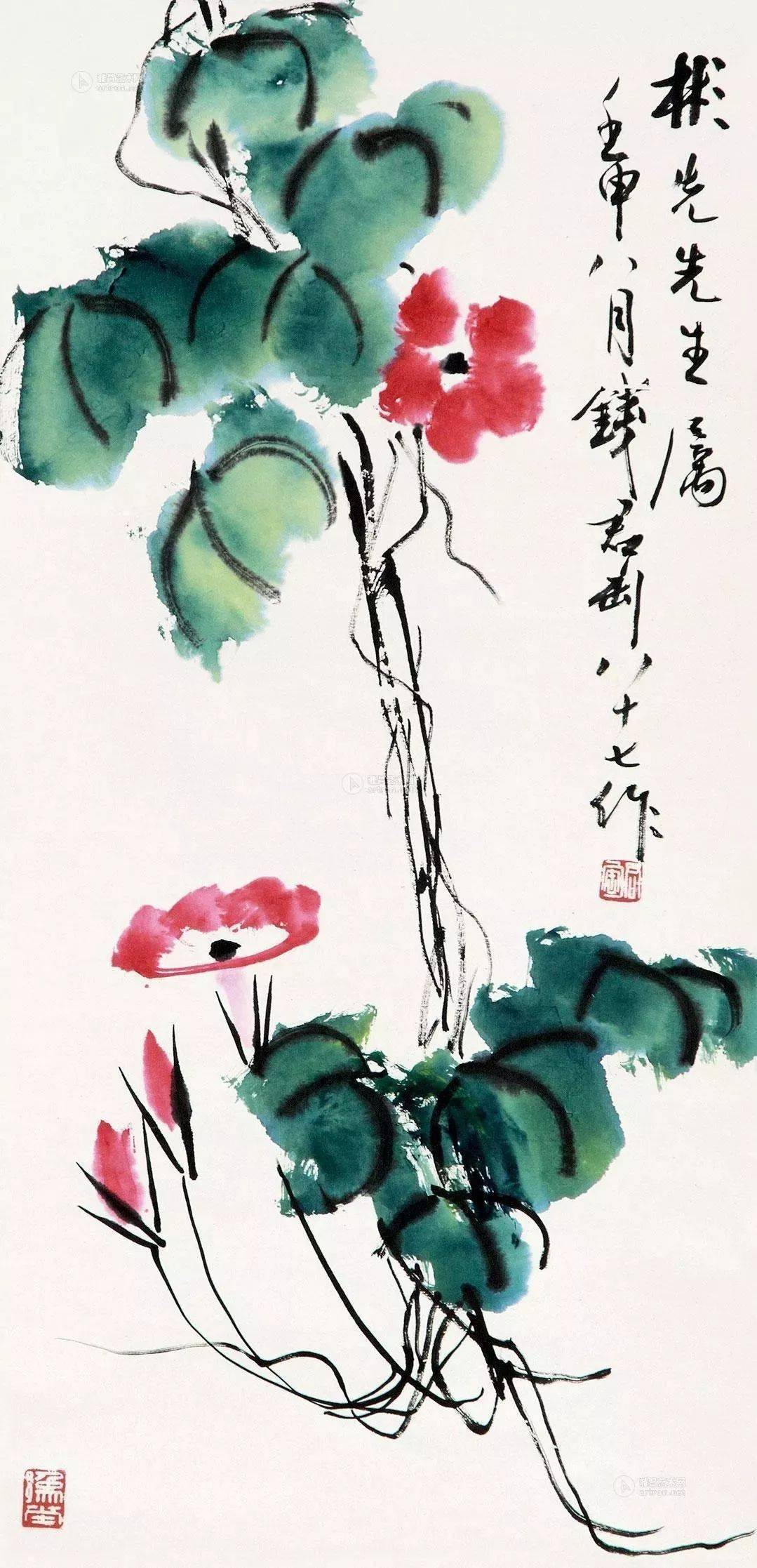 他笔下的牵牛花清新奔放