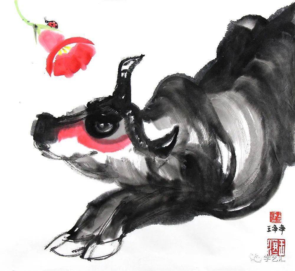 儿童水墨画素材35岁以上萌趣水墨牛