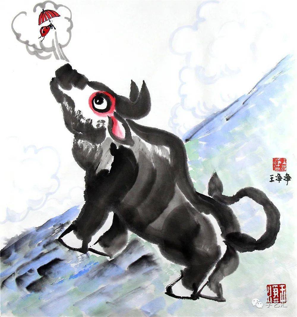 儿童水墨画素材35岁以上萌趣水墨牛