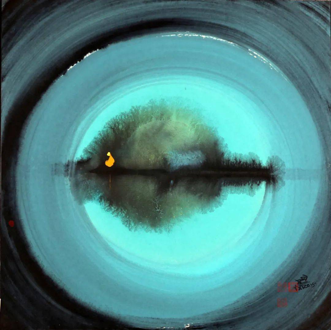 《夜静春山空》 田旭桐 2020 纸本水墨 50x50cm《沿堤风景至》 田旭桐